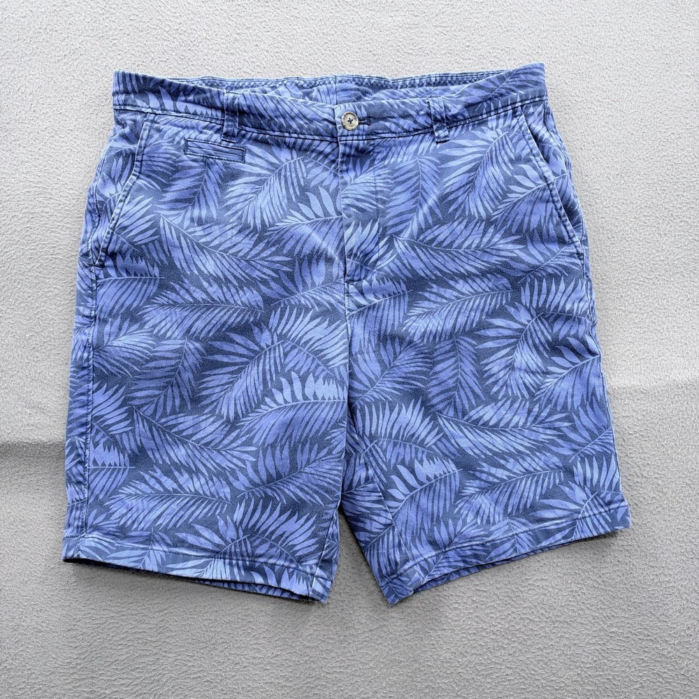 Johnnie-O Shorts Mens 34 Blue Palm Print Chino Stretch 9 Inseam Casual Summer